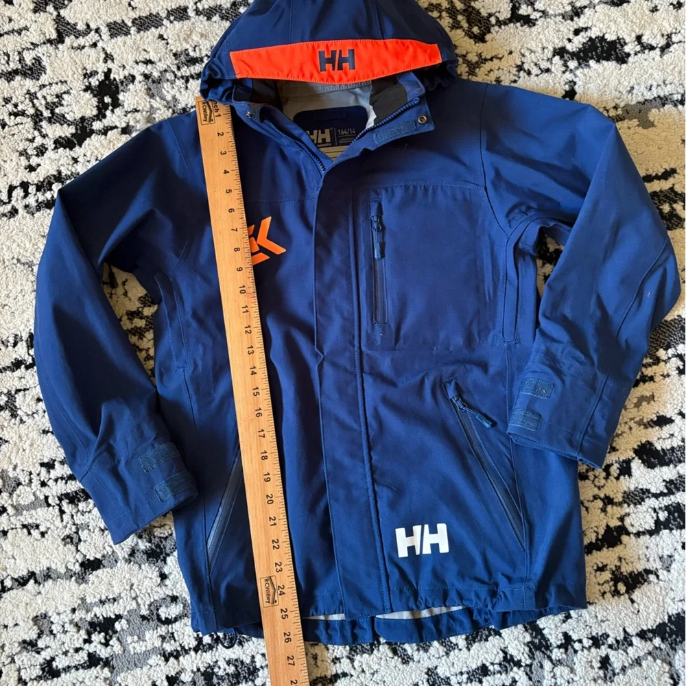 Helly Hansen Dark Blue and Orange Free Ride Team Ski Jacket Hooded Size 14